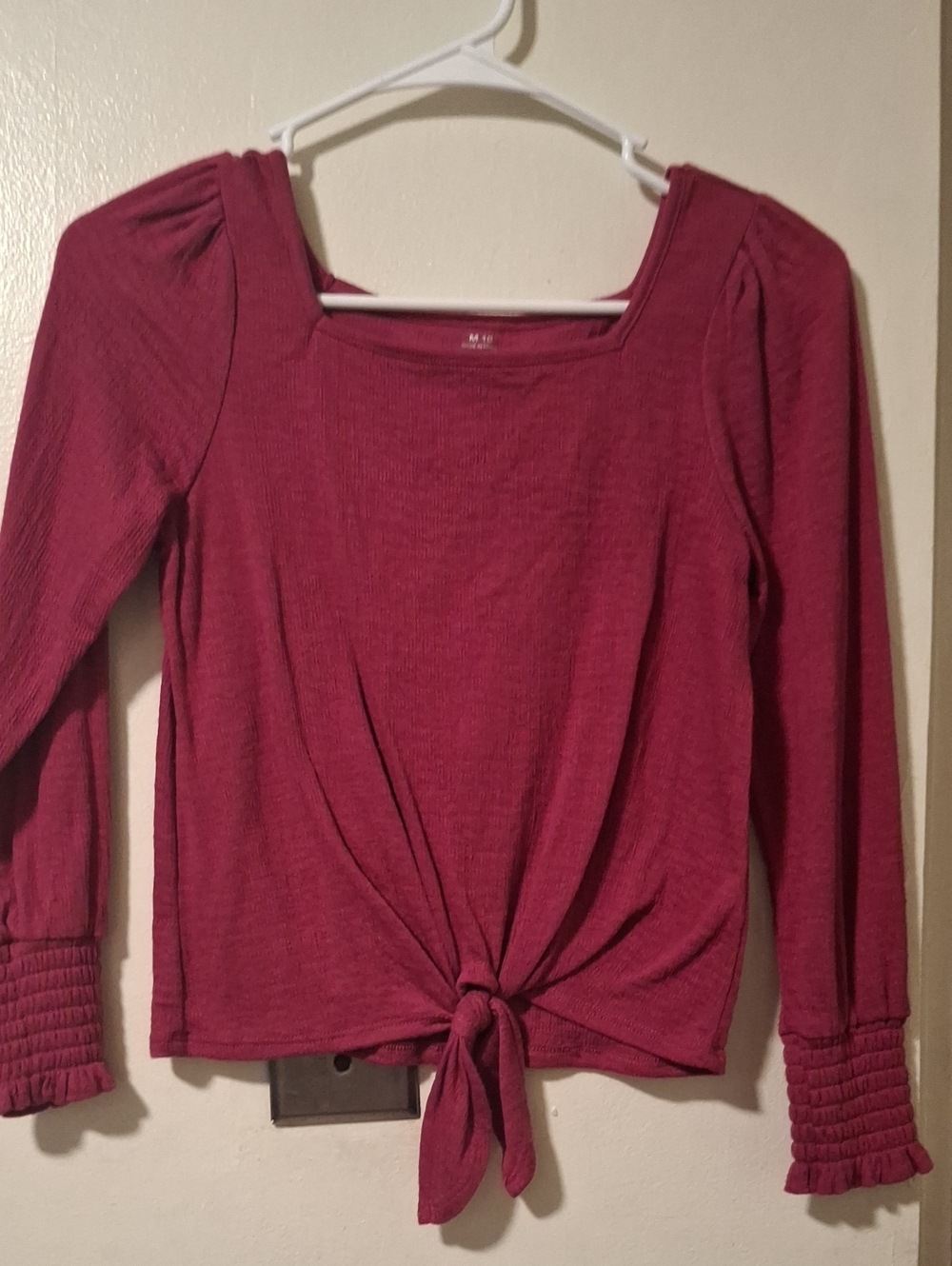 Old Navy Berry Long Sleeve Knot-Front Top